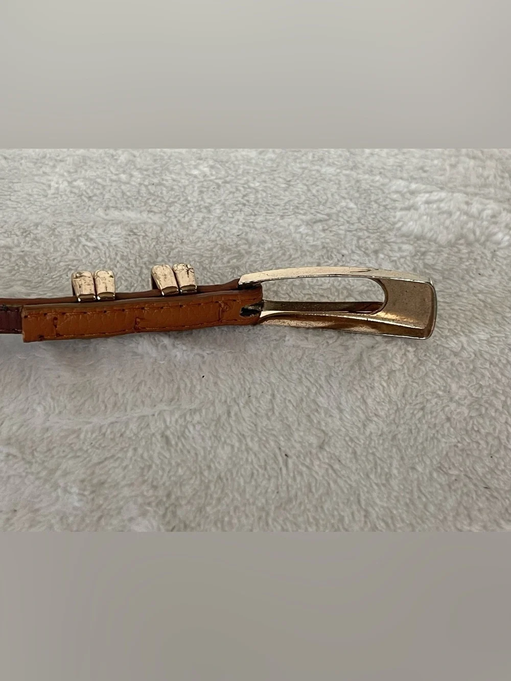 Vintage, thin, leather, gold, buckle belt, brown, extra large